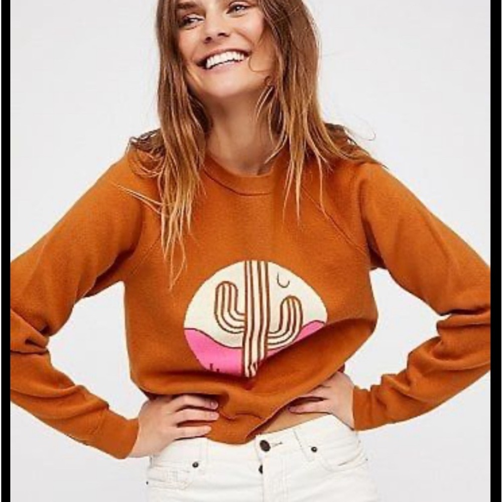 Free People Orange Cactus Sweatshirt